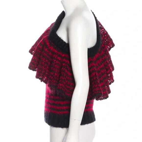 Philosophy di Lorenzo Serafini Red Black Ruffle Striped Mohair Sweater sz Small - Picture 4 of 11